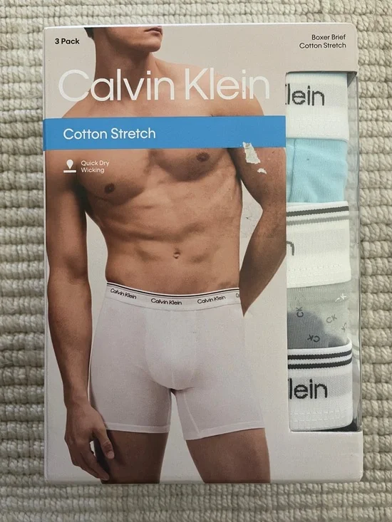 Calvin Klein Men's Cotton Stretch Boxer Briefs - White, Light Blue, Gray LARGE - Picture 1 of 5